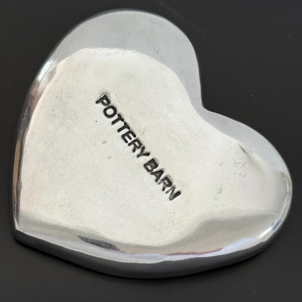 Pottery Barn Aluminum Heart Trinket Dish Tray Silver Tone 5